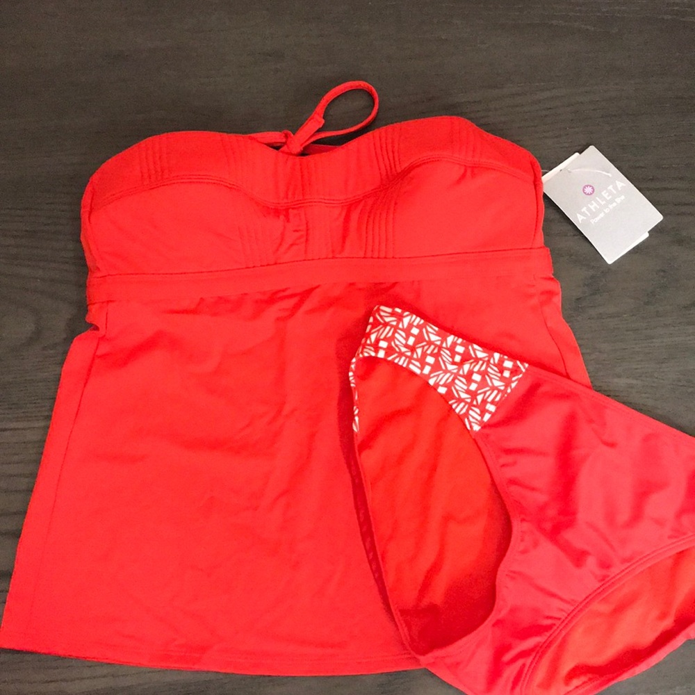 Athleta NWT red bandeau tankini and bottoms size L